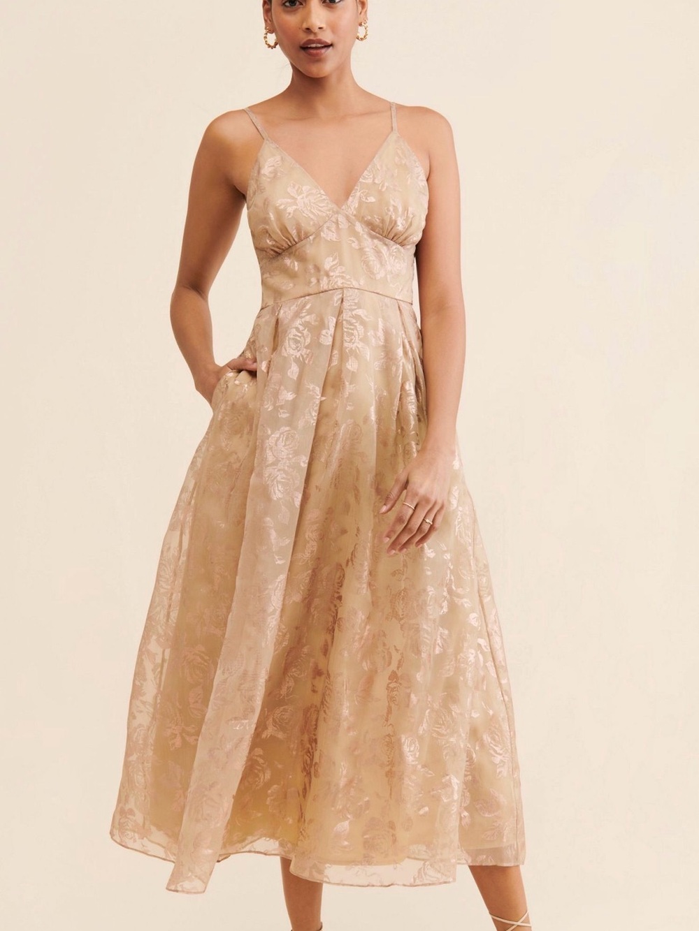 Let Me Be from Anthropologie spaghetti Strap Floral Jacquard Midi Dress